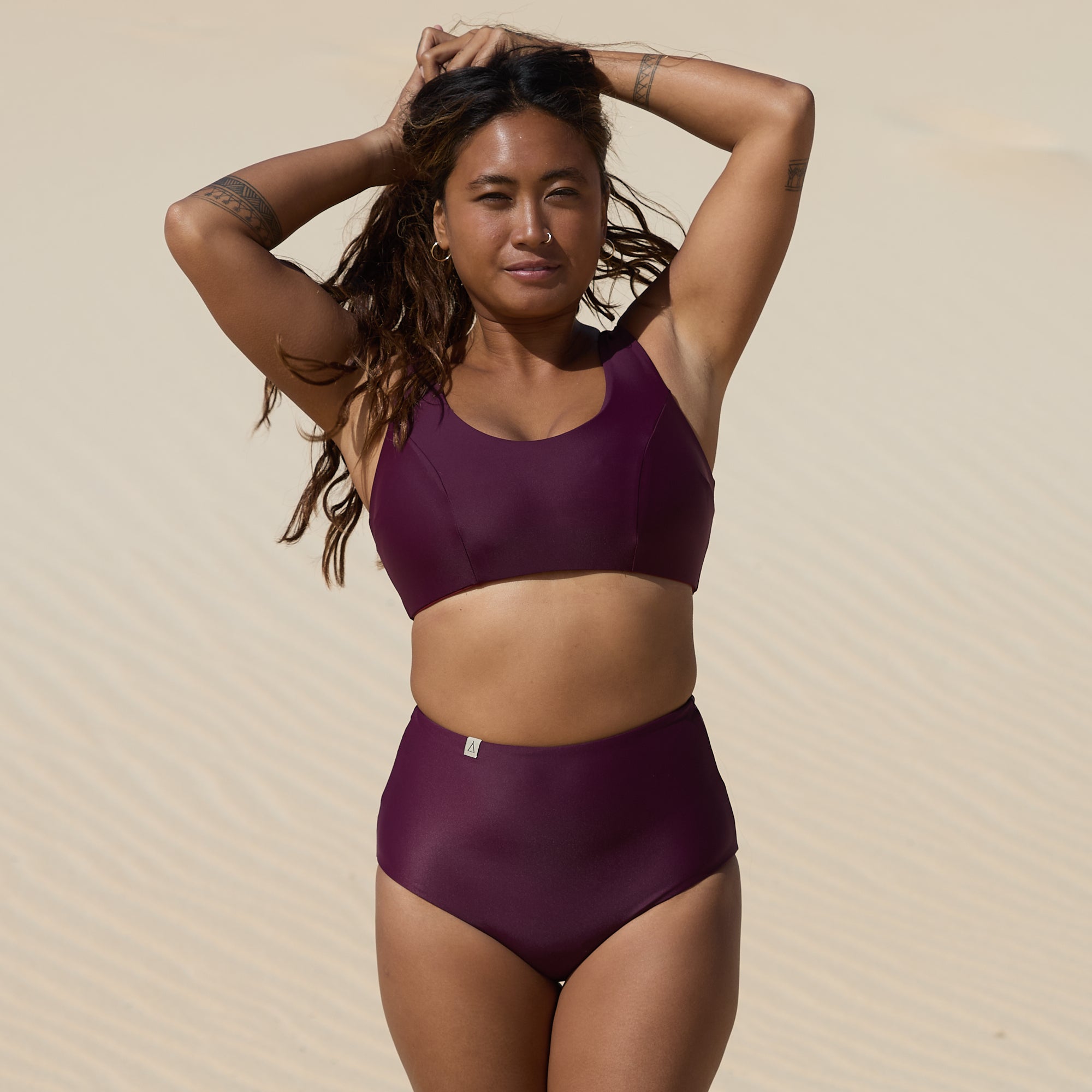 Wendbare High Waist Bikini Hose PURE Beere Dunkelrot