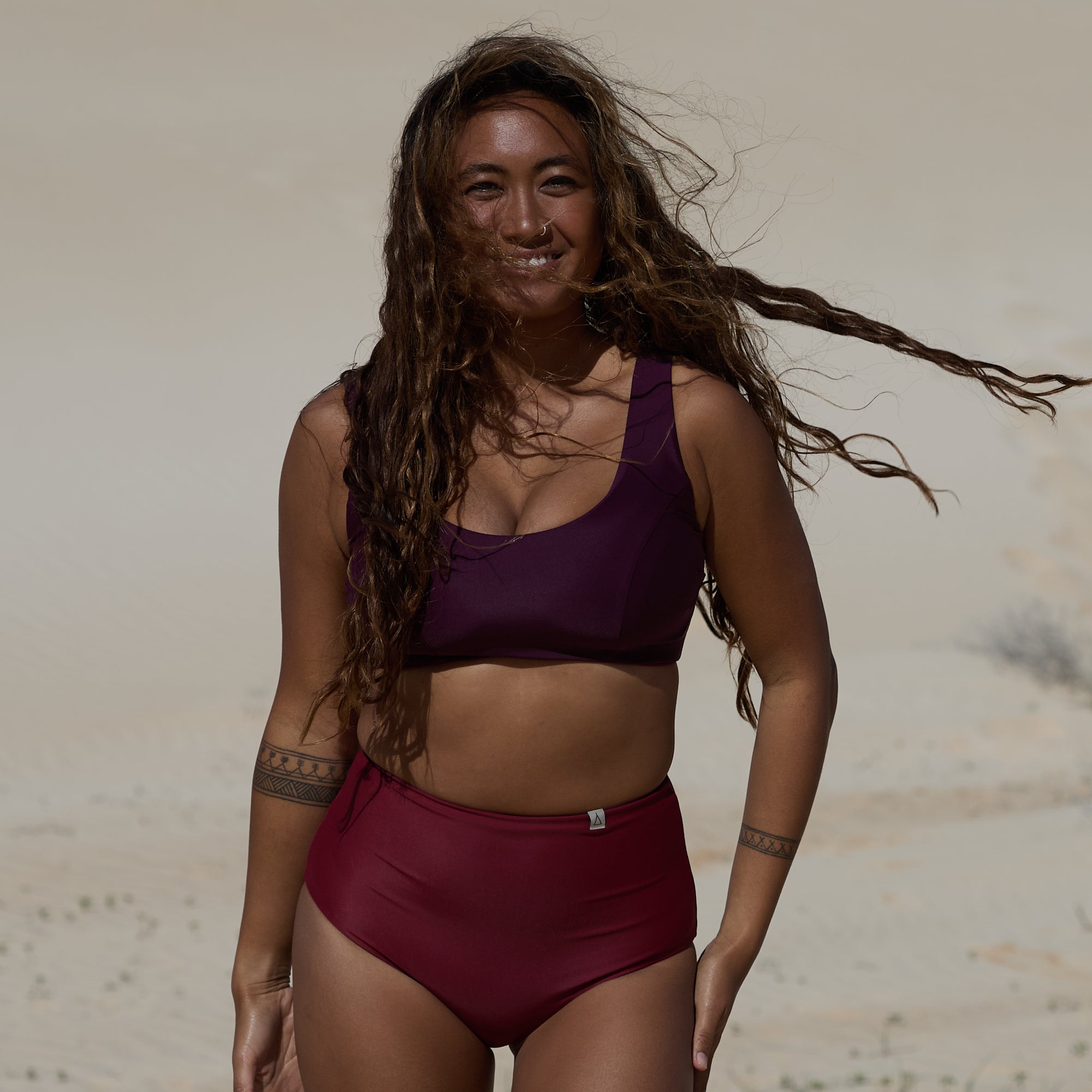 Wendbare High Waist Bikini Hose PURE Beere Dunkelrot