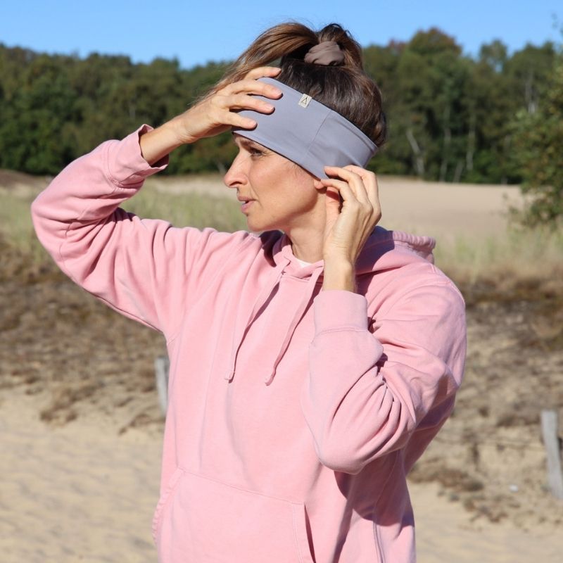 Upcycling  Wendbares Stirnband Dunkelblau Grau