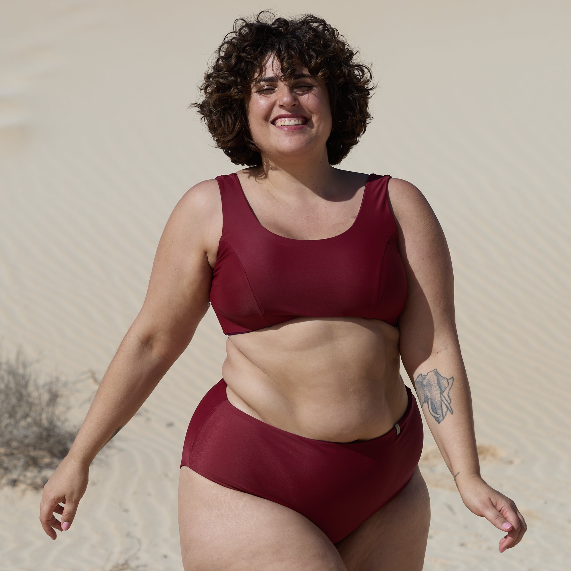 Wendbare High Waist Bikini Hose PURE Beere Dunkelrot