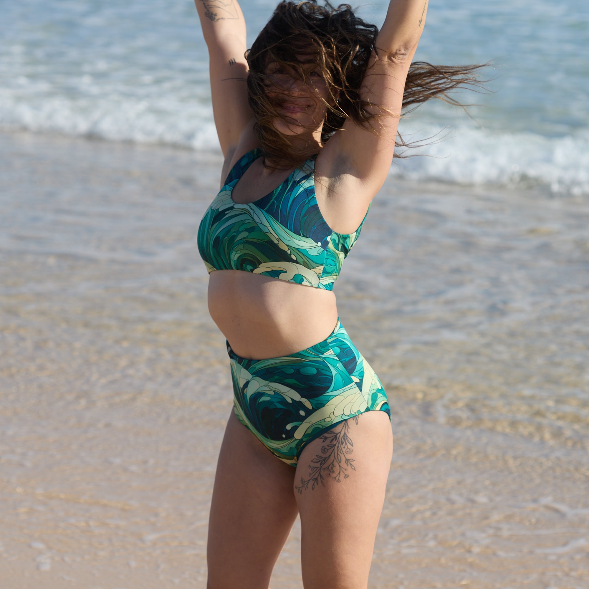 Limited Edition Wendbare High Waist Bikini Hose PURE Wave Petrol